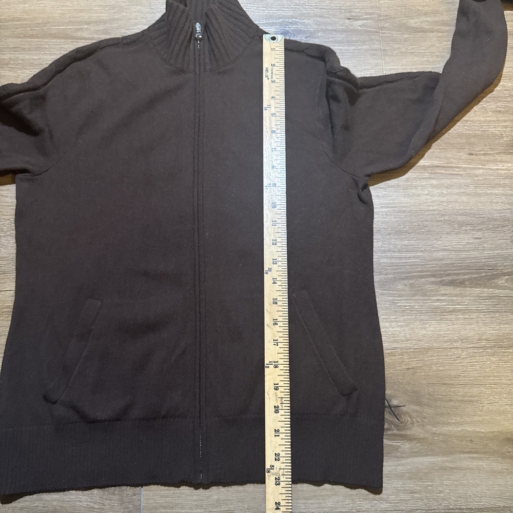 Ralph Lauren Golf Women's LARGE 100% Cashmere Full Zip Sweater Brown Cable Knit - Picture 11 of 14